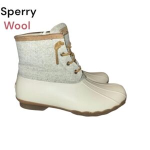 SPERRY Topsider Saltwater Duck Rain Ankle Boot Ivory Cream Waterproof Women 10
